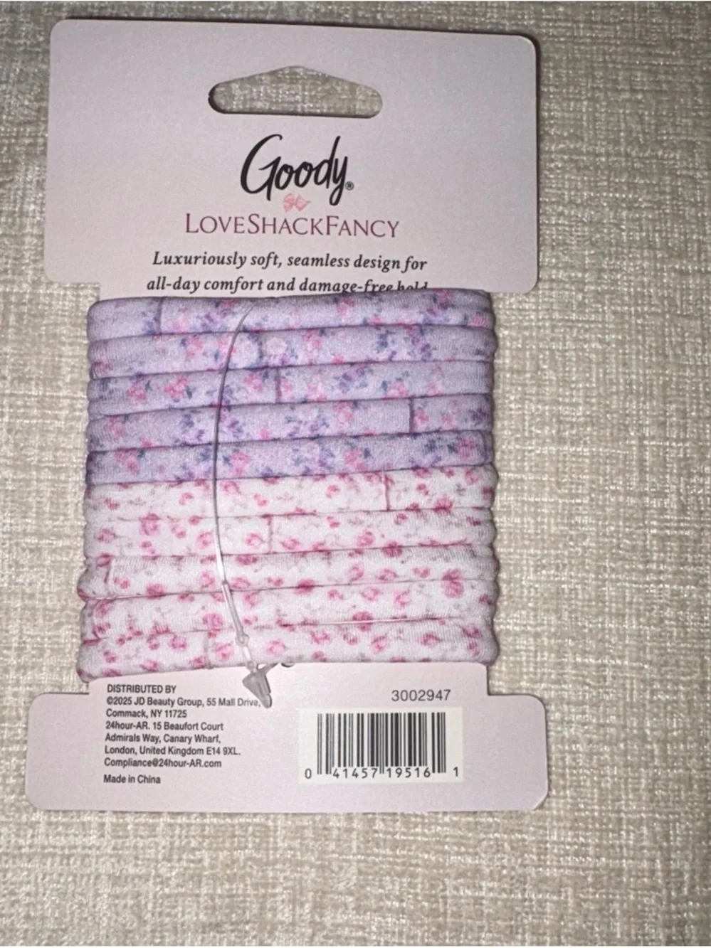 LoveShackFancy Pink and Lavender Floral Seamless Hair Elastics - 10 Pack